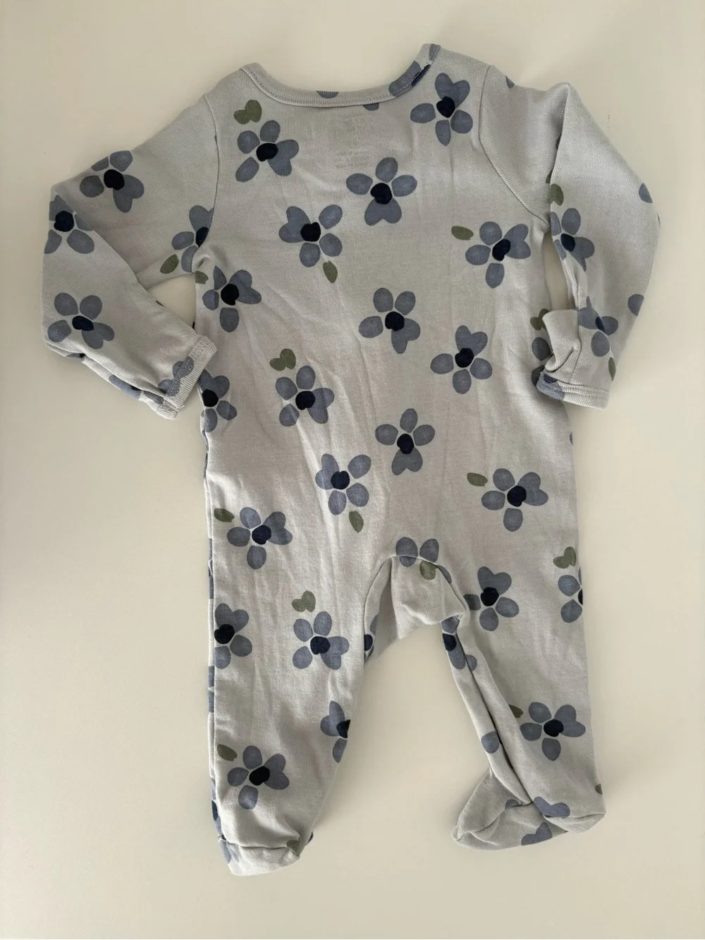 Carter's Light Blue Floral Zip Front Footed One-Piece 3M